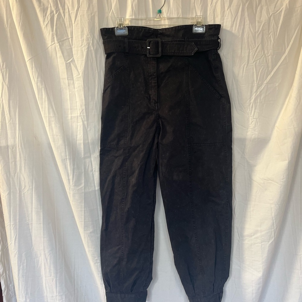 & Other Stories  High Rise Belted Pleated Paper Bag Black Balloon Pants Size 8